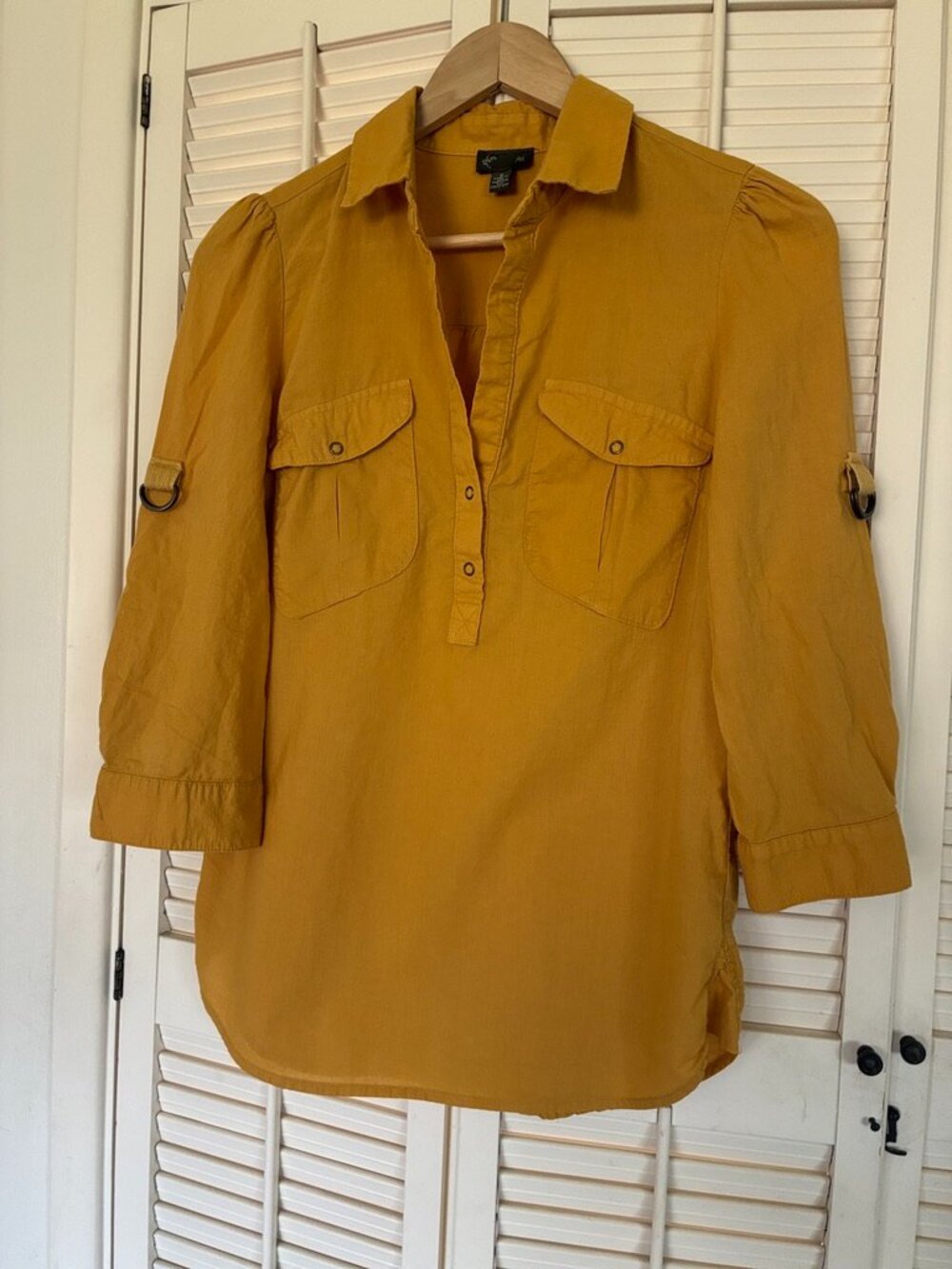 Fei / Anthropology 3/4 Length Sleeve | Mustard Yellow Top